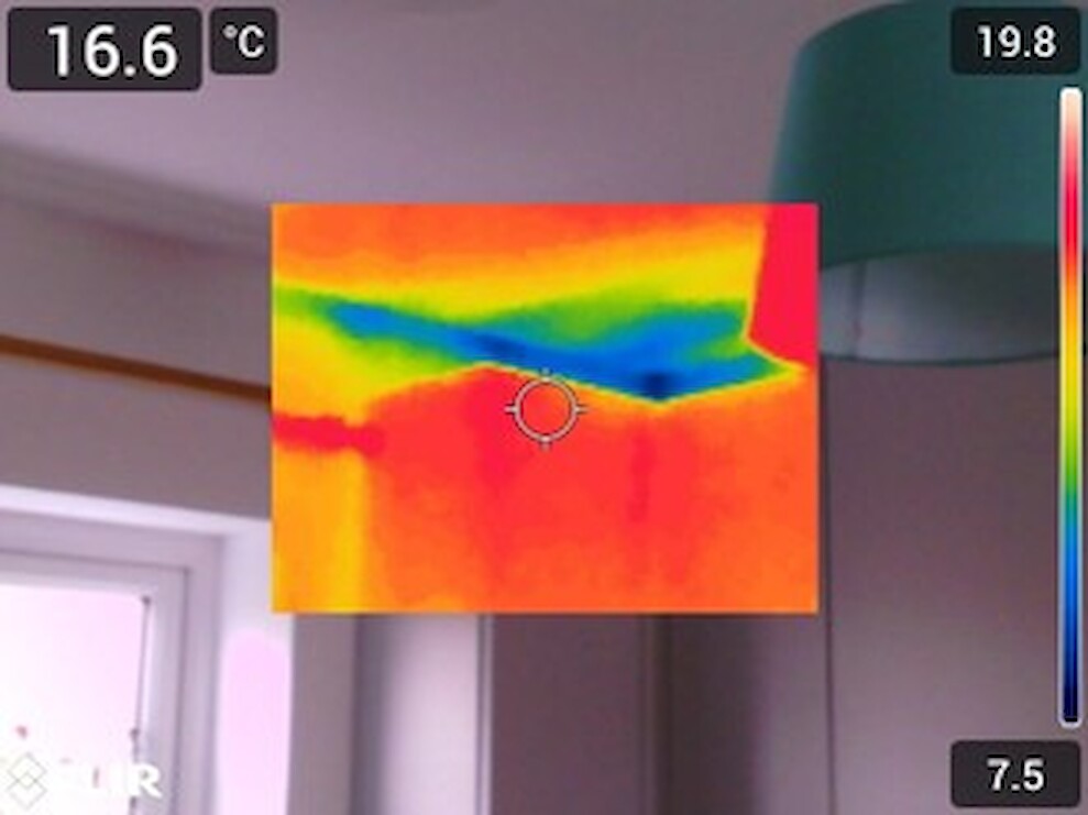 Flir Thermal Image showing a ceiling cold (blue) spot